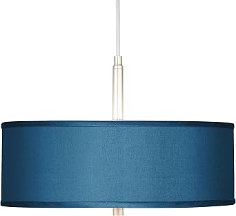 Possini Euro Design Brushed Nickel Drum Pendant Chandelier Lighting 16" Wide Modern Blue Textured Shade 3-Light Fixture Dining Room House Foyer Entryway Kitchen Bedroom Living Room High Ceilings