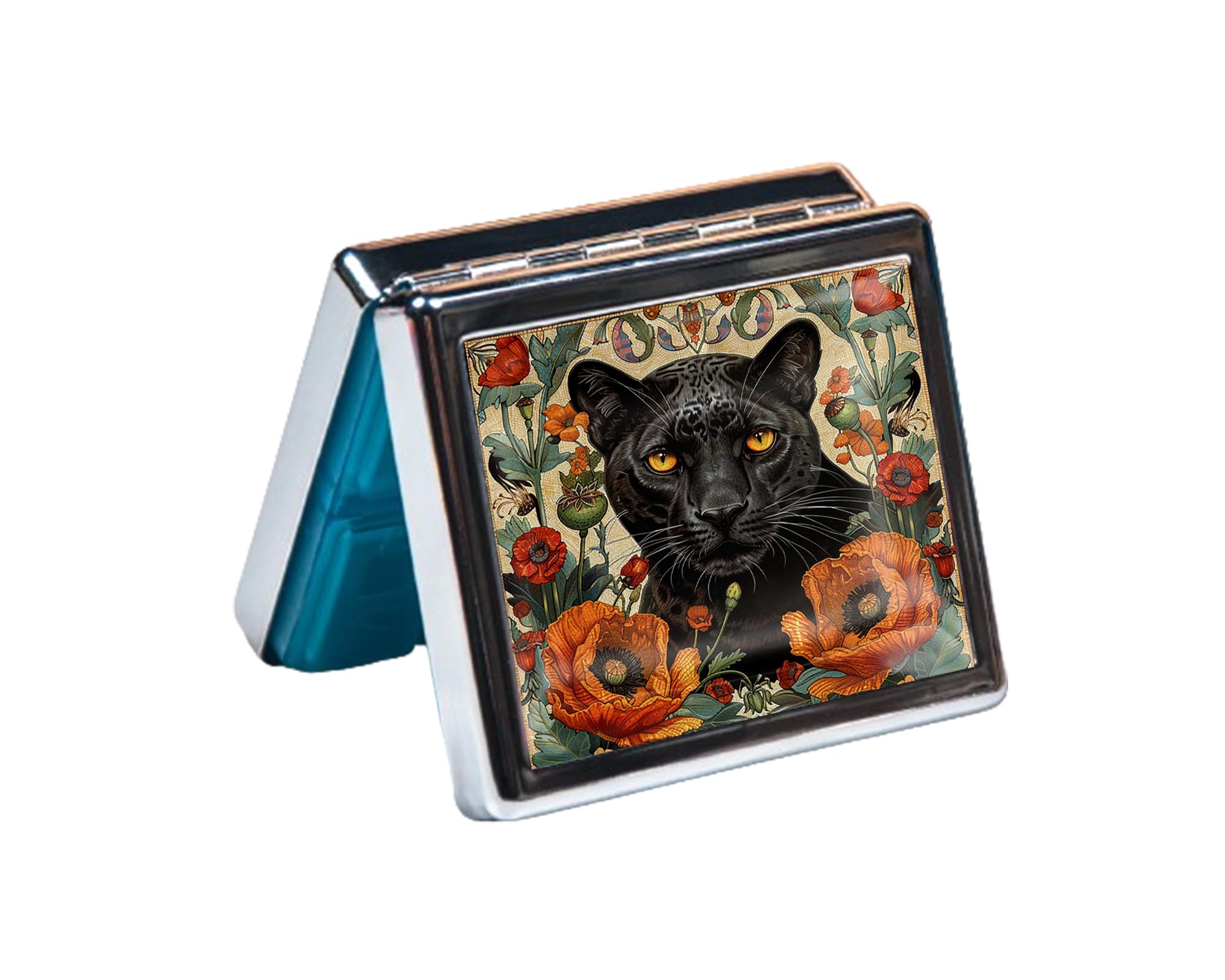 Pilulier mignon et portable en métal - 8 compartiments, finition chromée élégante, idéal pour les voyages et un usage quotidien (Black Panther Art)