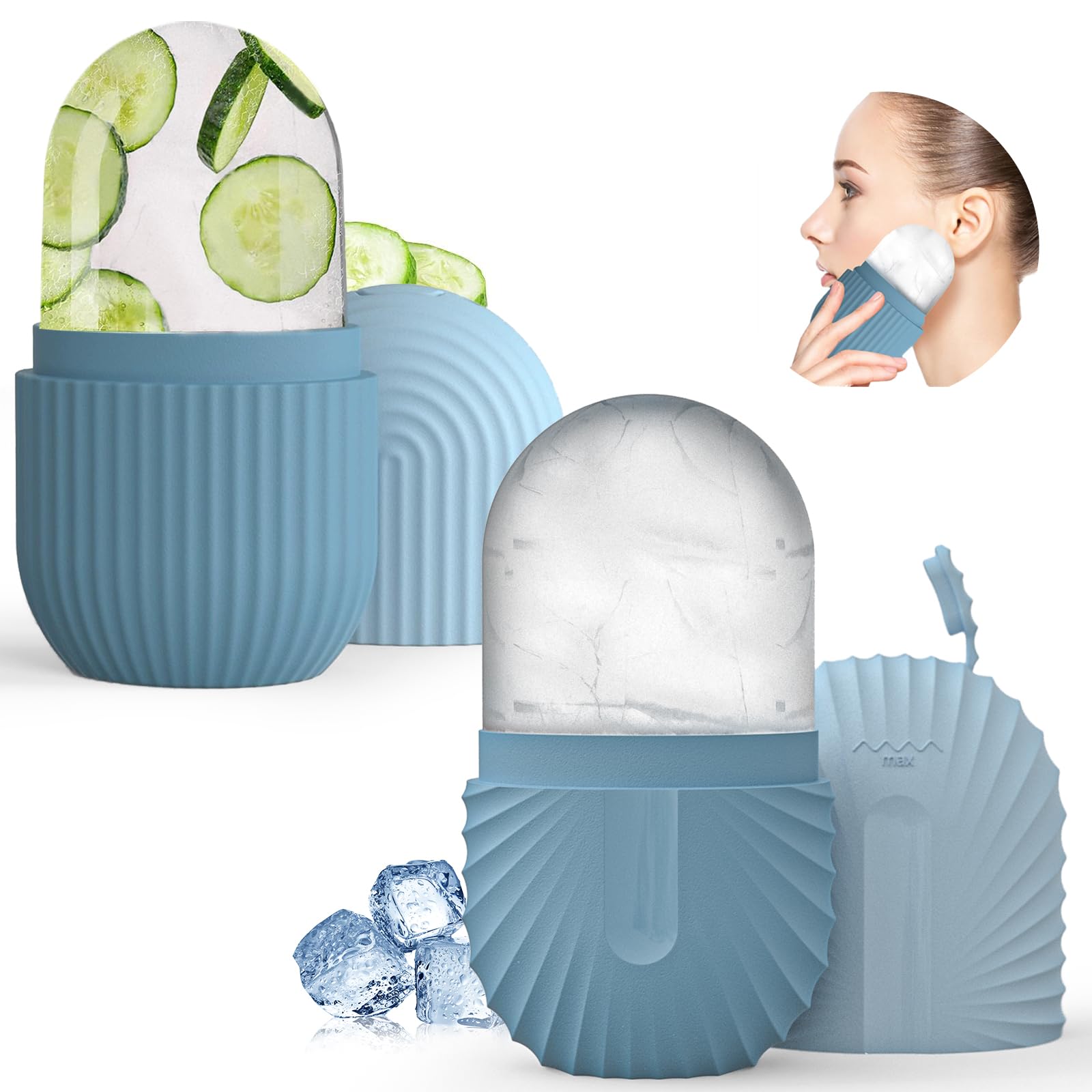 2 Piezas Rodillo Facial De Hielo, Silicona Ice Roller para Tensar Piel, Aliviar Ojos Hinchados, Ayuda a Reducir Los Poros, Aliviar el Dolor (Azul)