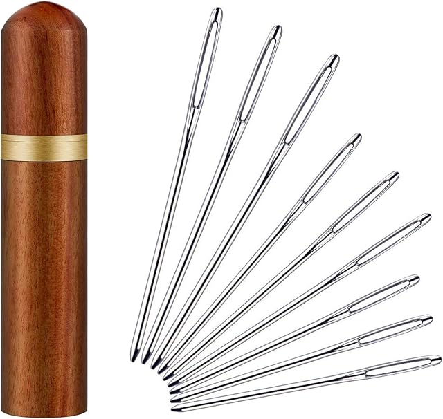 Needle Storage Case Holder with 9PCS Stitching Embroidery Sewing Needles, Versatile Wooden Needles Storage Box Container for Storing Toothpick Hand Crafts Knitting Threading Needle Accessories