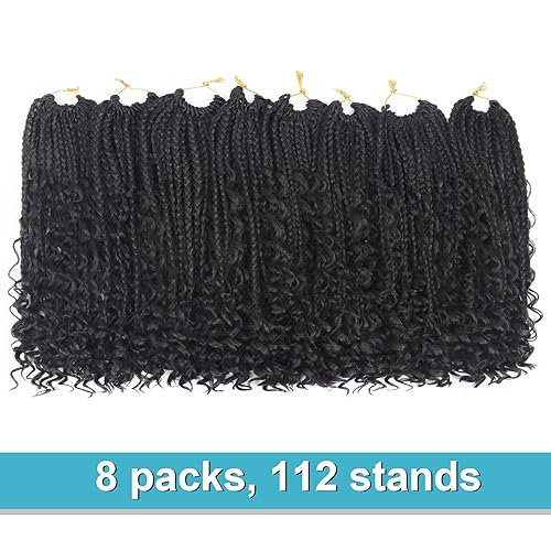 Vista 513 de Goddess Box Braids Crochet Hair With Curly Ends 18 Inch Bohomian Box Braids Crochet Braids 8 Packs 3X Crochet Braids Synthetic Braiding Hair 1B-4-30