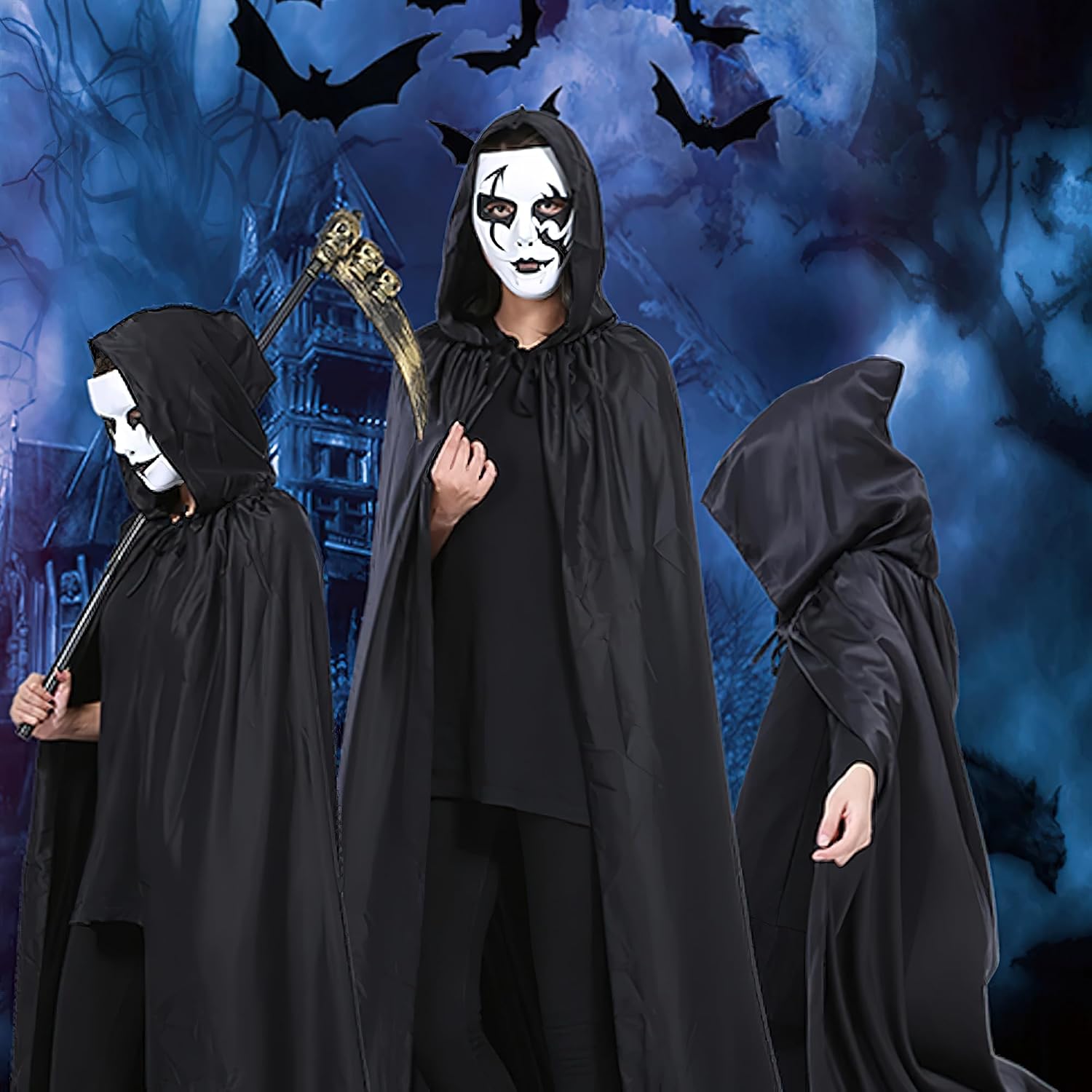 AUOCATTAIL Black Hooded Cloak Long Velvet Cape Halloween Cosplay Vampire Witch Dress up Costume Accessories