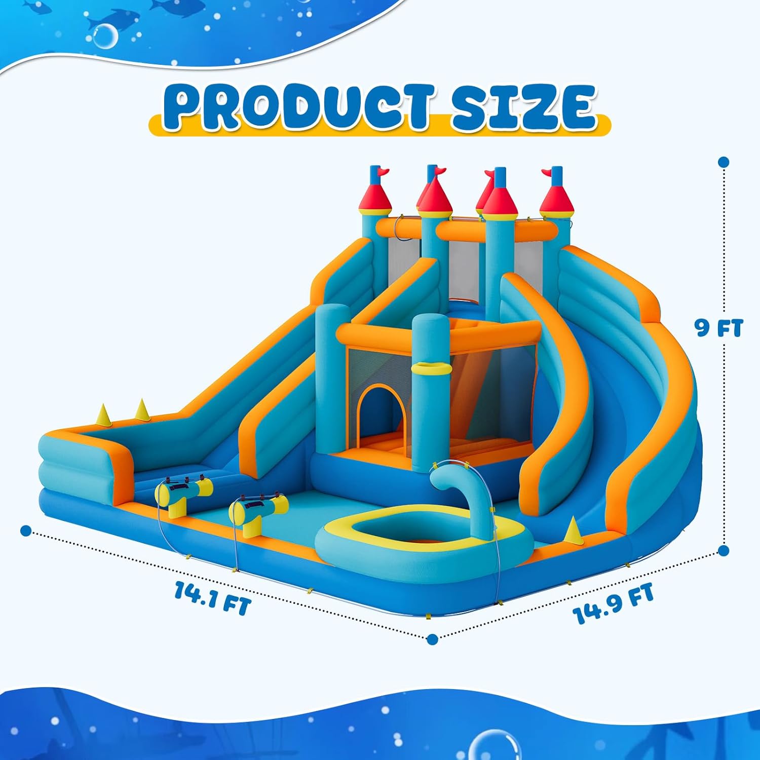 SPECRAFT Inflatable Water Slide with 2 Slides, Bounce House Water Park with Water Cannon and Ball Pit for Outdoor Fun, Backyard Party