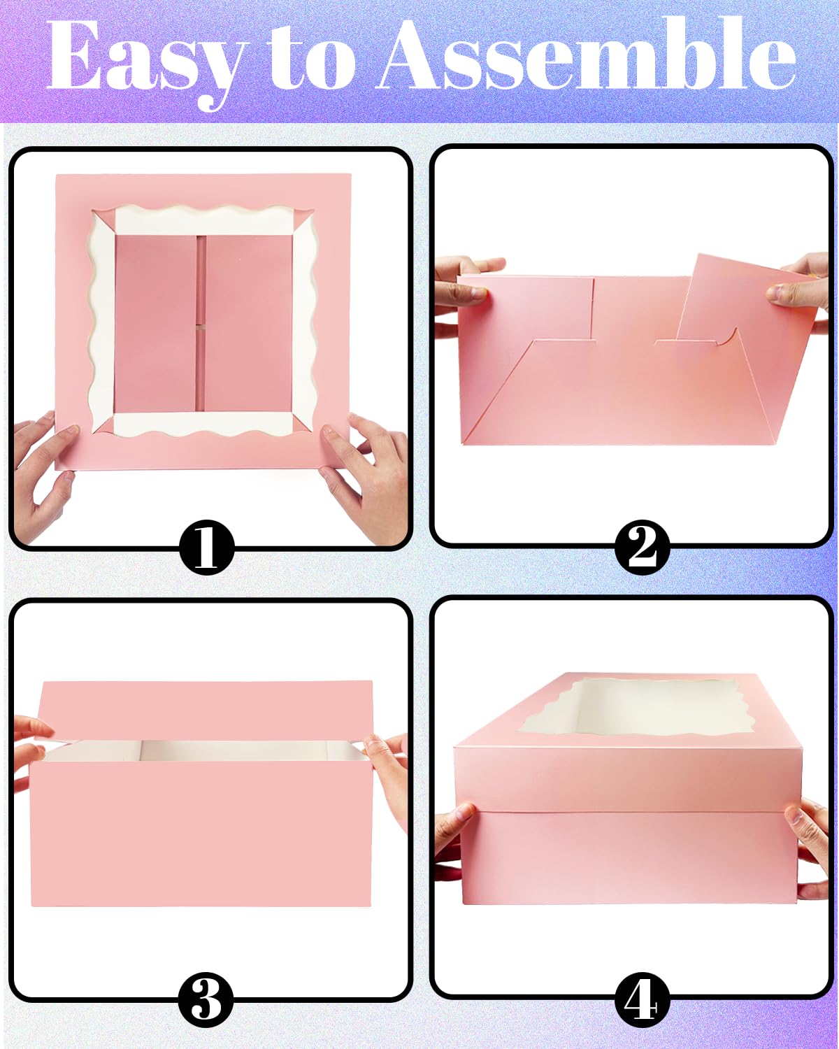 Bakepacker 36 cajas para tartas con ventana, 18 cajas rosas para tartas de 12 x 12 x 8 pulgadas (18 cajas para tartas + 18 tablas para tartas incluidas)
