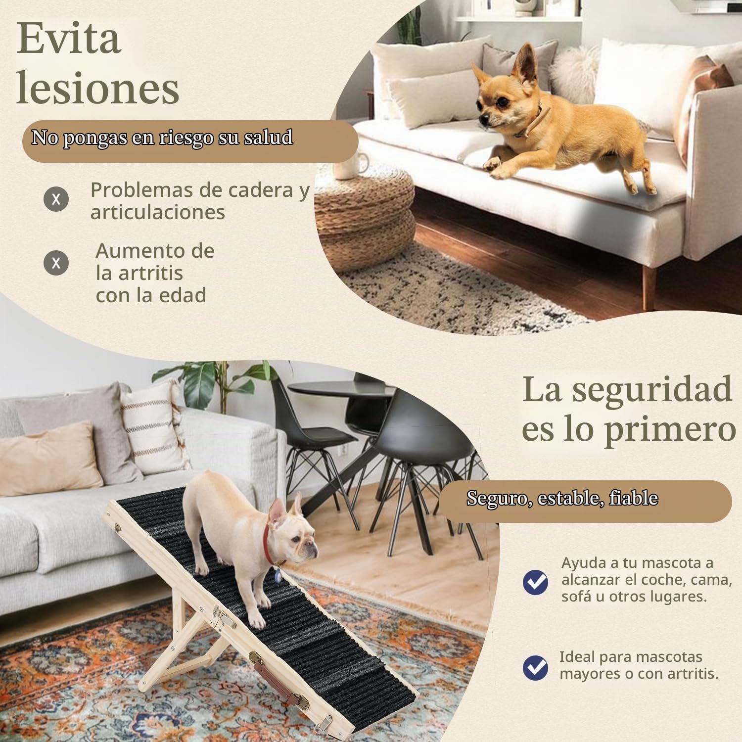 Rampa para Perros de Madera, TOOSOAR Plegable Escalera para Perros para Perros Apta, Rampa Perros para Subir al Sofá, Subir a la Cama, Subir al Coche