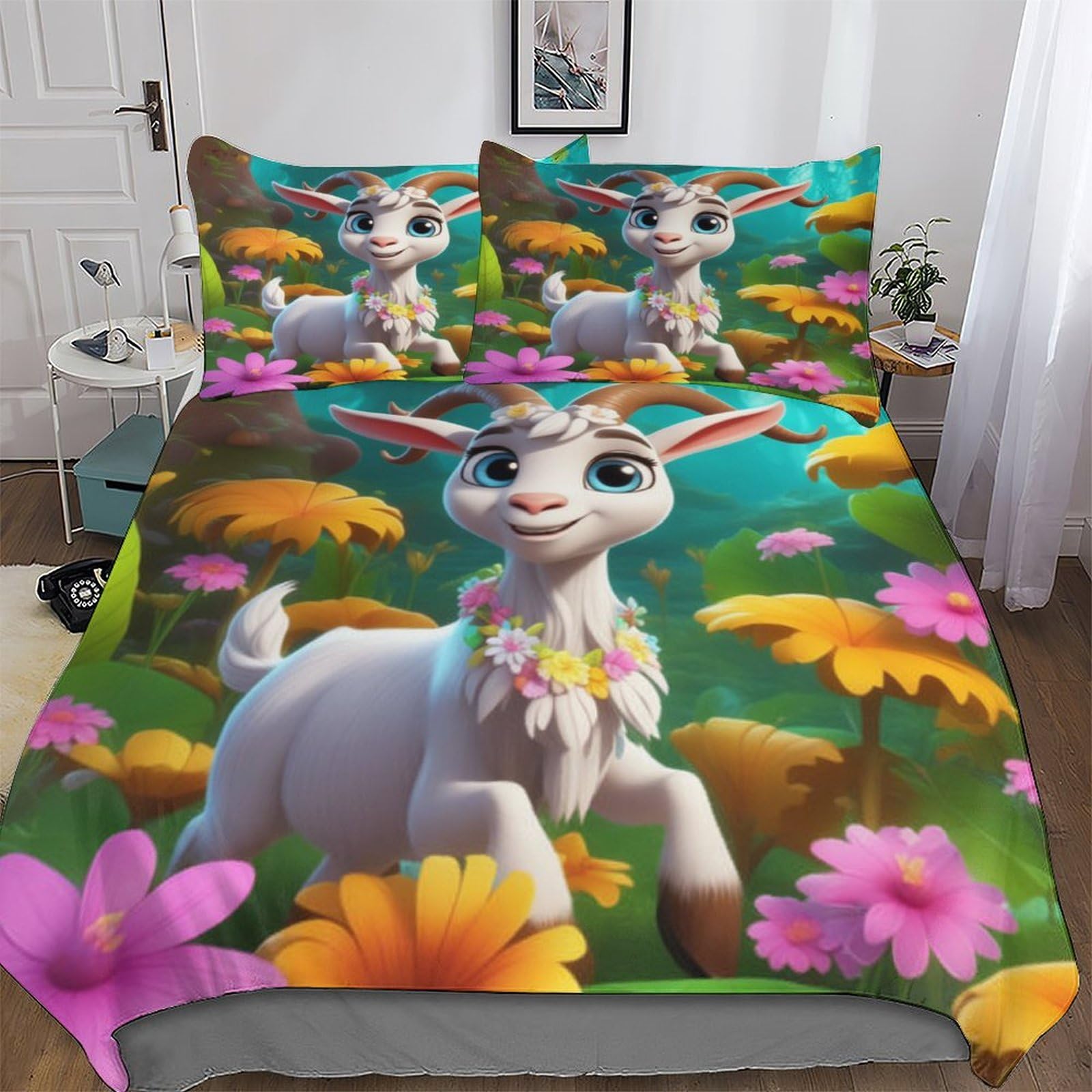 PAZZK Cute Sheep 3D Printed Duvet Cover Set with Pillowcase Soft Microfiber Bedding Set Comforter Cover for Adults Teenager Kids 3Pcs with Zipper Closure Quilt Covers Double (200x200cm) — image 1