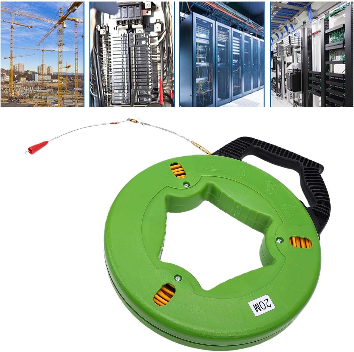 Eujgoov 4mm 20m Fiberglass Fish Tape Electrician Cable Puller Wire Threading Tool for Conduit Wall Electrical Wiring