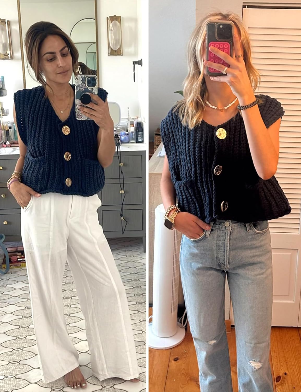 Flygo Womens Sleeveless Sweater Vest 2025 Fall Sweaters Loose Crop Knit Top Chunky Crochet Button Cardigan Sweaters - Image 7