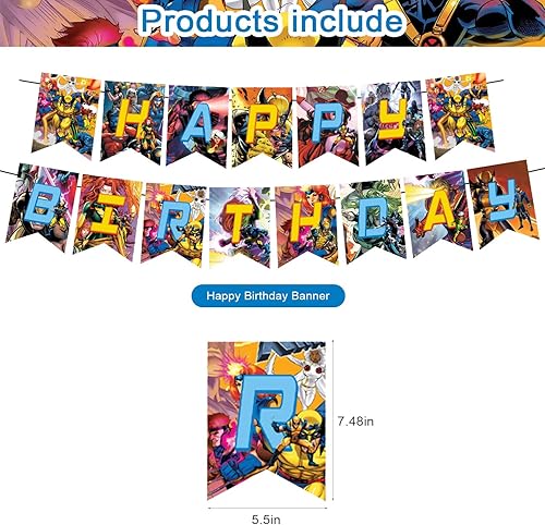 Miniatura 2 de X-MEN - Decoraciones temáticas de fiesta de cumpleaños, juego de suministros de fiesta de X-MEN para niños con 1 pancarta de feliz cumpleaños, 12