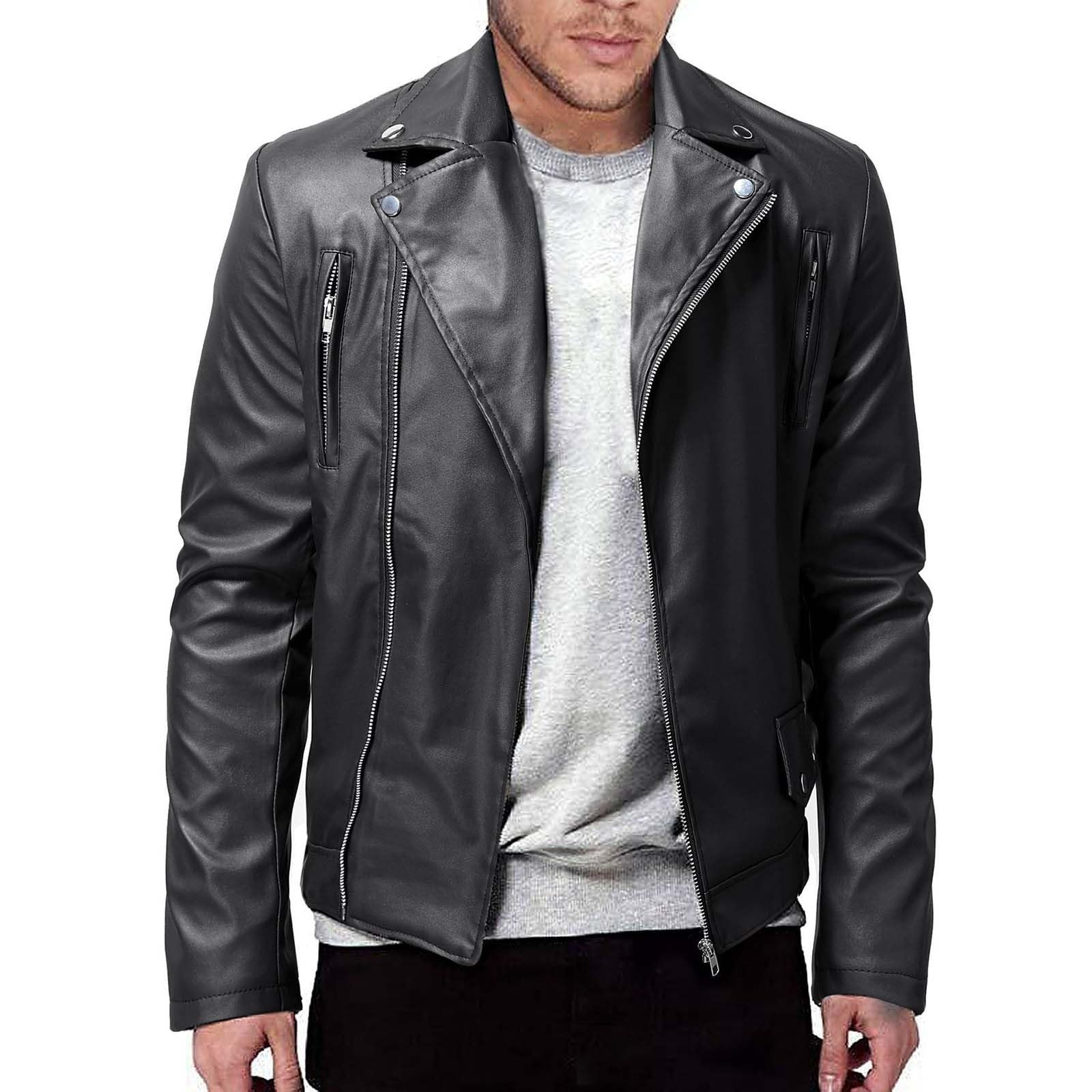 Bomber biker homme en cuir synthétique coupe-vent zippé