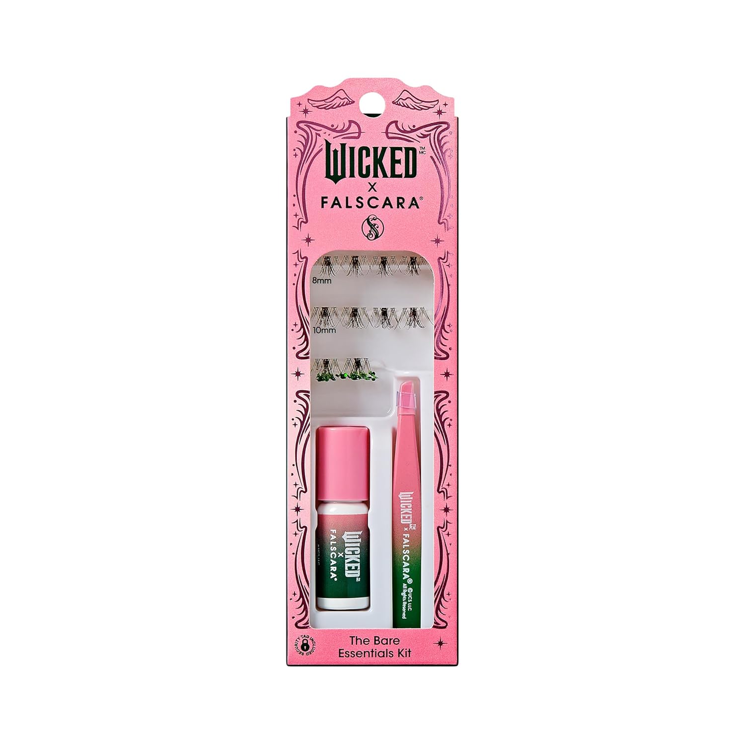 WICKED X FALSCARA False Eyelashes, Green Glitter, 8mm-10mm Natural Volume
