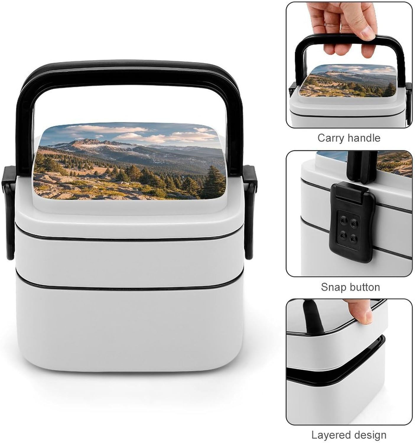 Pikes Peak Colorado Bento Box for Adult Lunch Box with Spoon Stackable Double Layer Lunch Container Leakproof Lunchbox Large Capacity Snack Containers for Dining Out Work Travel Picnic