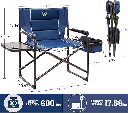 Miniatura 3 de Timber Ridge XXL - Silla de directores de gran tamaño de 600 libras, silla de campamento resistente con bolsa enfriadora y mesa, silla plegable