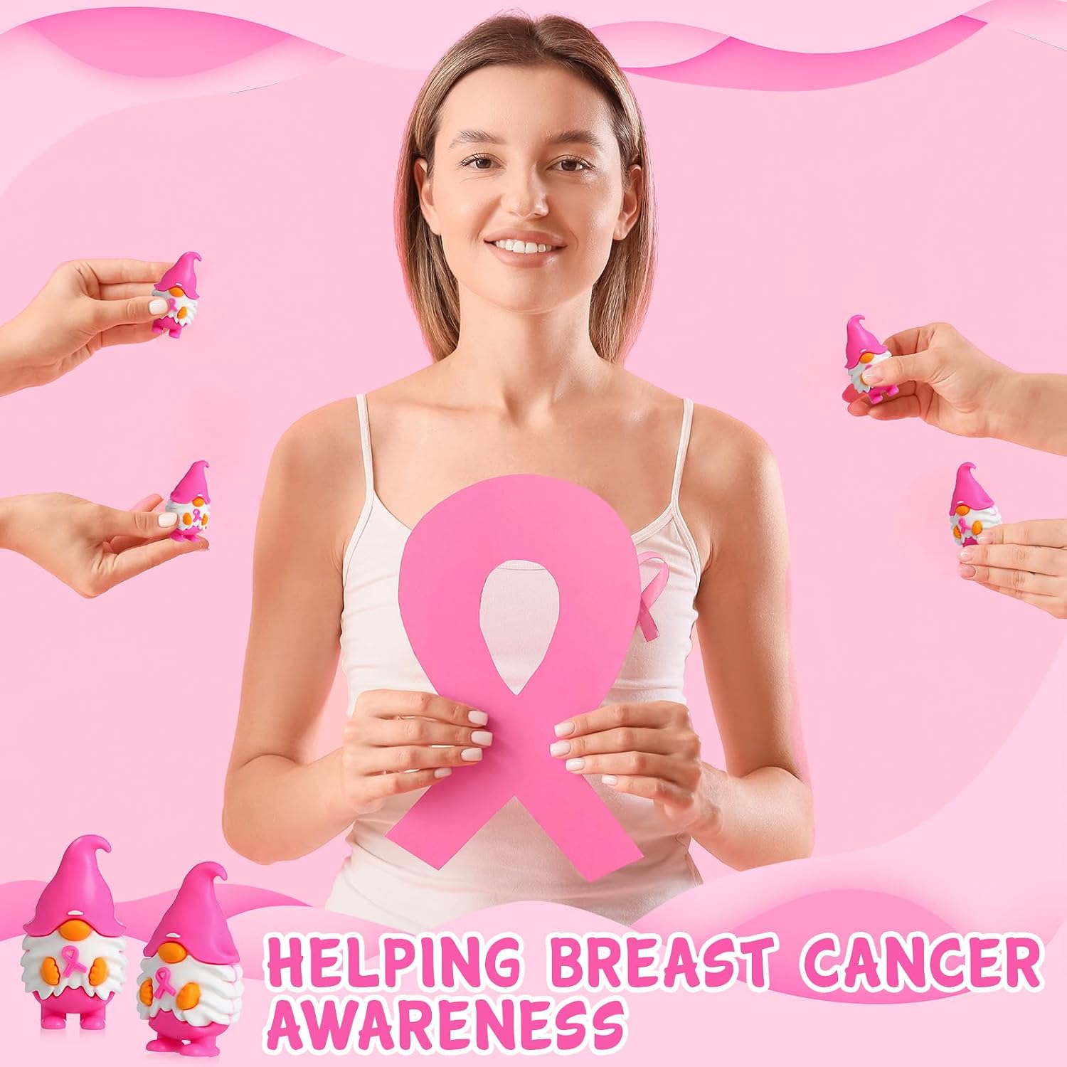 Geelin 50 Pcs Breast Cancer Awareness Accessories Bulk, Mini Gnomes image 5