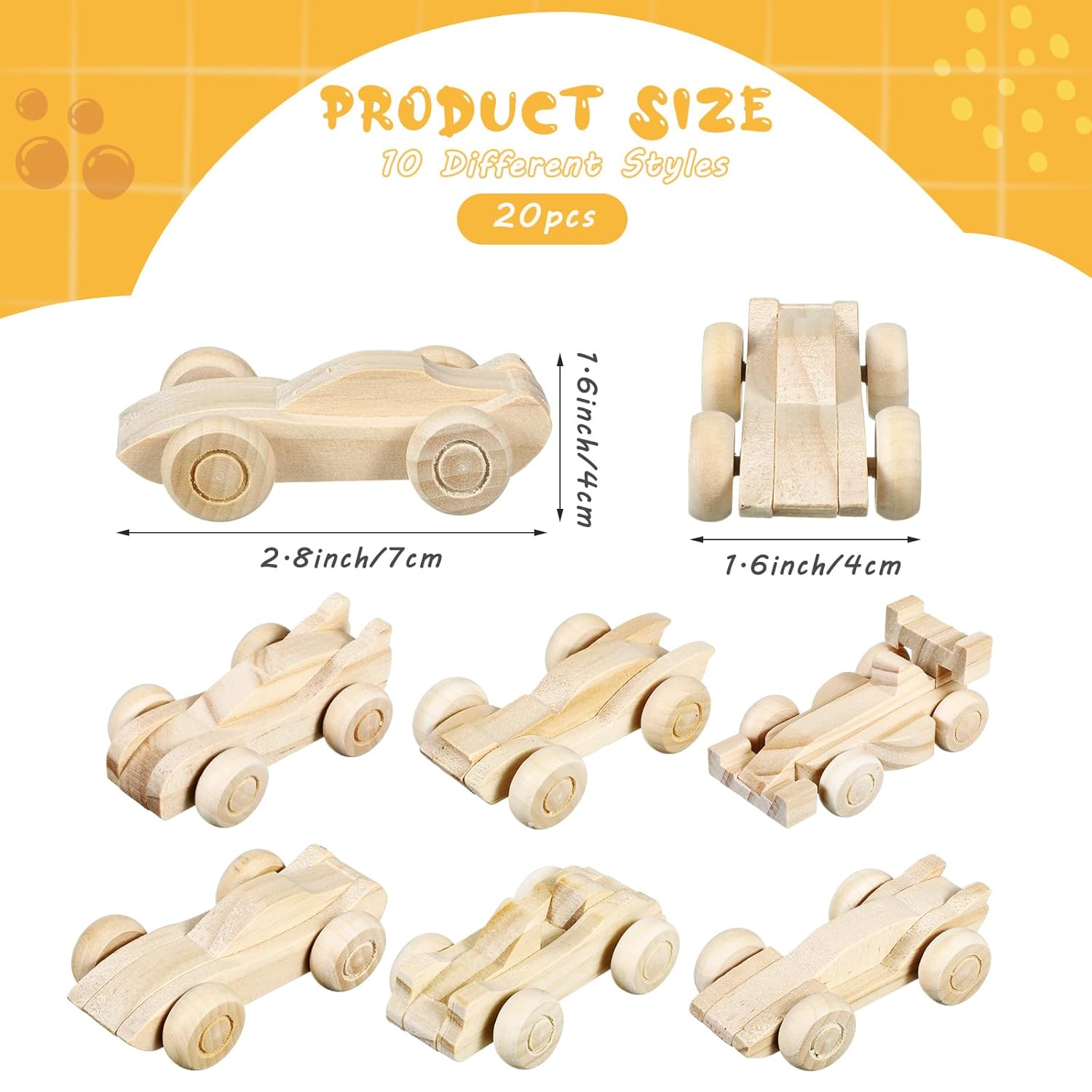 Beeveer 20 Pcs Unfinished Wooden Cars DIY Toys, Paintable Toy Cars Crafts to Paint for Students Home Activities Family Time Handicraft Projects Party Favors (Popular) - Image 2