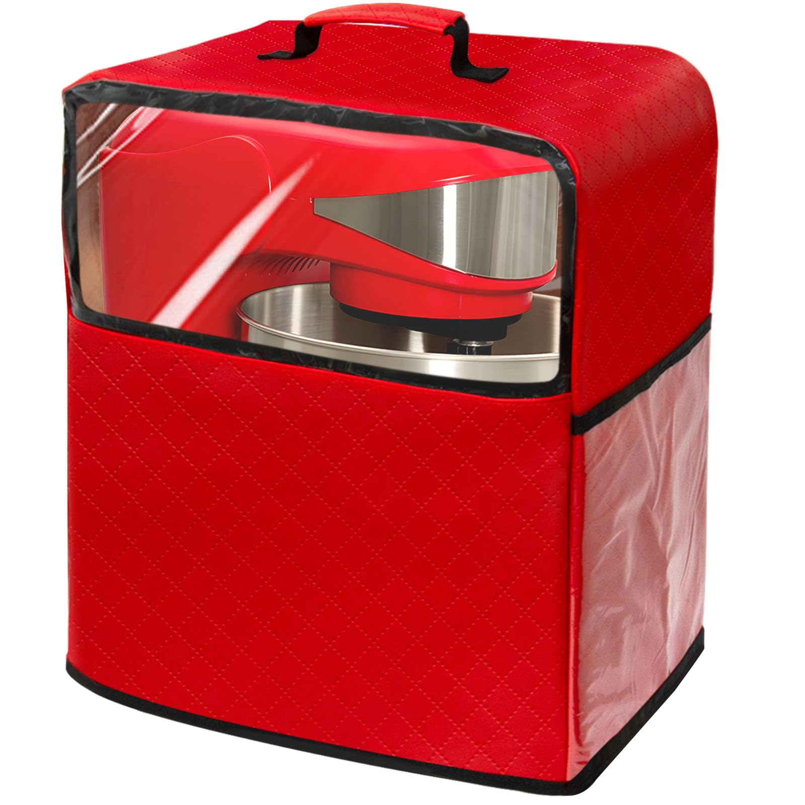 Stand Mixer Cover, Mixer Dust Cover Multi Pockets for Various Kitchen Appliance Accessories (Red, Fit for 6-8 Quart)