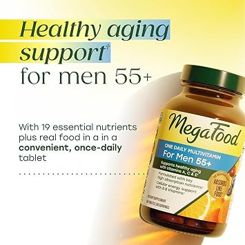 MegaFood One Daily Multivitamin for Men 55+ with 19 Nutrients, 120 Tablets