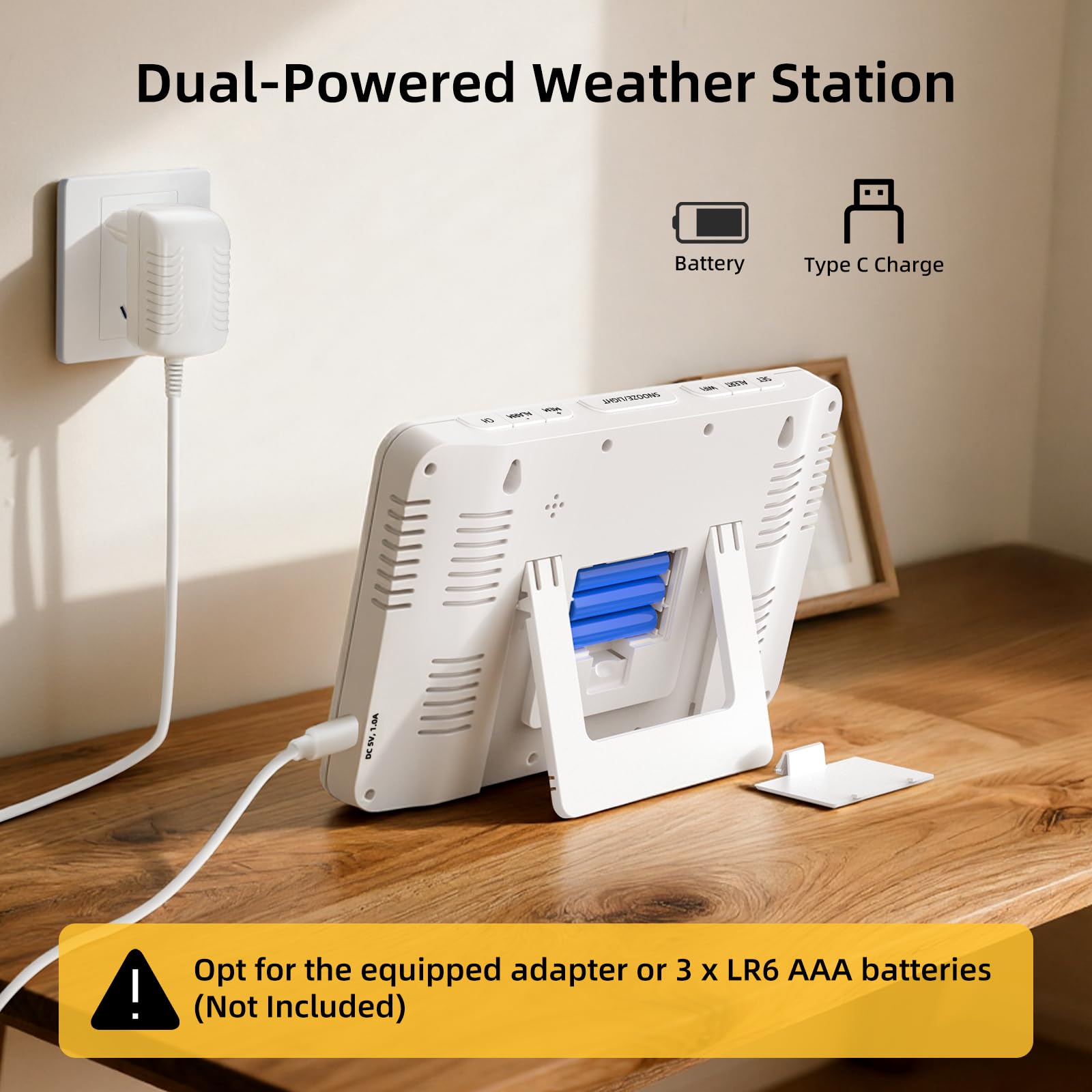 Horloge météo WiFi Prévisions sur 5 jours Thermomètre et hygromètre intérieur Phase Pression atmosphérique Date Alarme Réglage de la luminosité Grand écran couleur