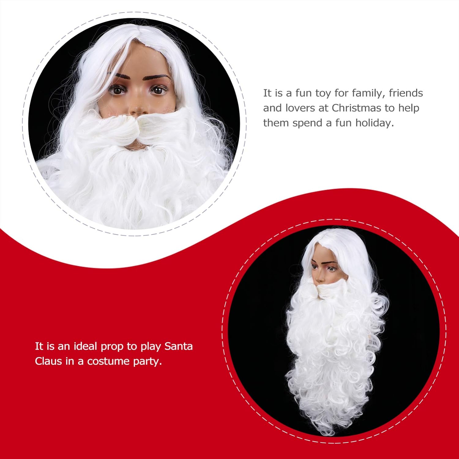 minkissy Santa Beard and Wig Set Fake Beard for Santa Claus Cosplay Christmas Santa Wig Beard White Beard for Men Women Santa Claus Costumes Accessories - Image 9