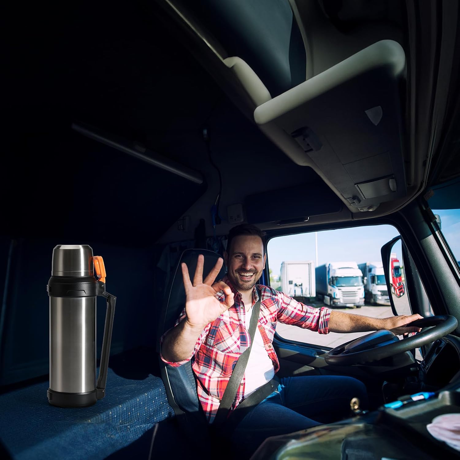 88oz Large Coffee Thermo for Travel, 2500ml Insulated Stainless Steel Water Bottle with Cup and Handle, Water Jug for 24hr Hot and Cold drinks, Vacuum Flask for Camping, Fishing & Working, Silver - Image 7