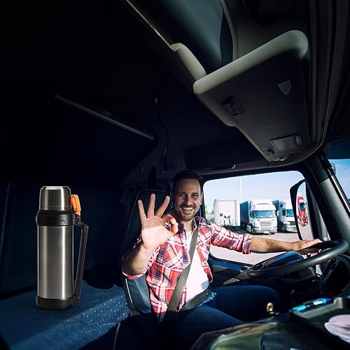 Miniatura 7 de Termo de café grande de 88 onzas para viajes, botella de agua aislada de acero inoxidable de 84.5 fl oz con taza y asa, jarra de agua para bebidas