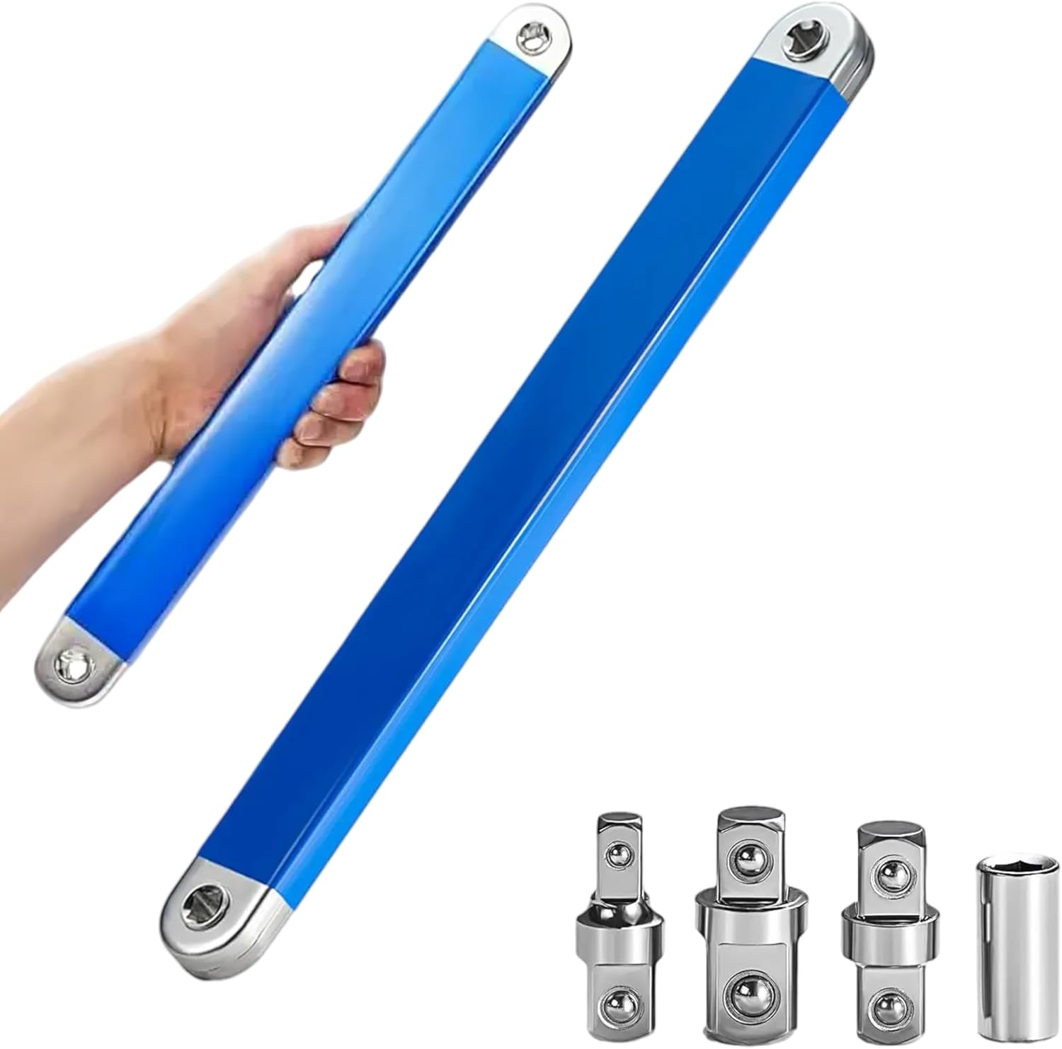 Impact Ready Offset Extension Wrench Set, 15-Inch Zero Degree Ratchet Extension for Tight Spaces, Includes 1/4”, 3/8”, 1/2” Square Drive Adapters, Professional Tool for Hard-to-Reach Fasteners