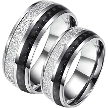 Anniversary Ring Set for Husband and Wife, Stainless Steel 8MM Engraved Wedding Rings with Carbon Fiber Inlaid