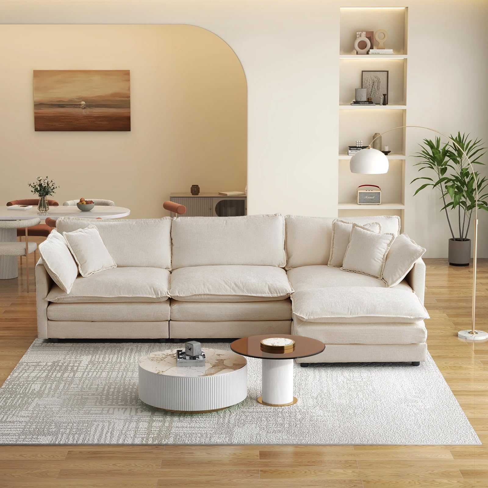 SoarTalent 111.5” Modular Sectional Sofa L-Shaped Convertible Couches, 3 Seater Chenille Deep Seat Cloud Couch with Pillows and 1 Ottoman for Living