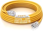 PLUGTUL 12 Gauge Extension Cord 25 Ft, Heavy Duty Outdoor Extension Cord Waterproof Lighted End SJTW, 3 Prong Grounded Plug for Safety, 15A 1875W, ETL Listed, Great for Garden and Home, Yellow