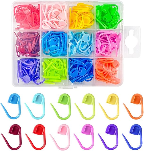 XPOOS 180 Pcs Crochet Stitch Marker Knitting Crochet Locking Stitch Markers Clips, Knitting Stitch Markers with Compartment Box, Knitting Needle Clip(12 Colors), (MCSM-AQXBZ-180P)
