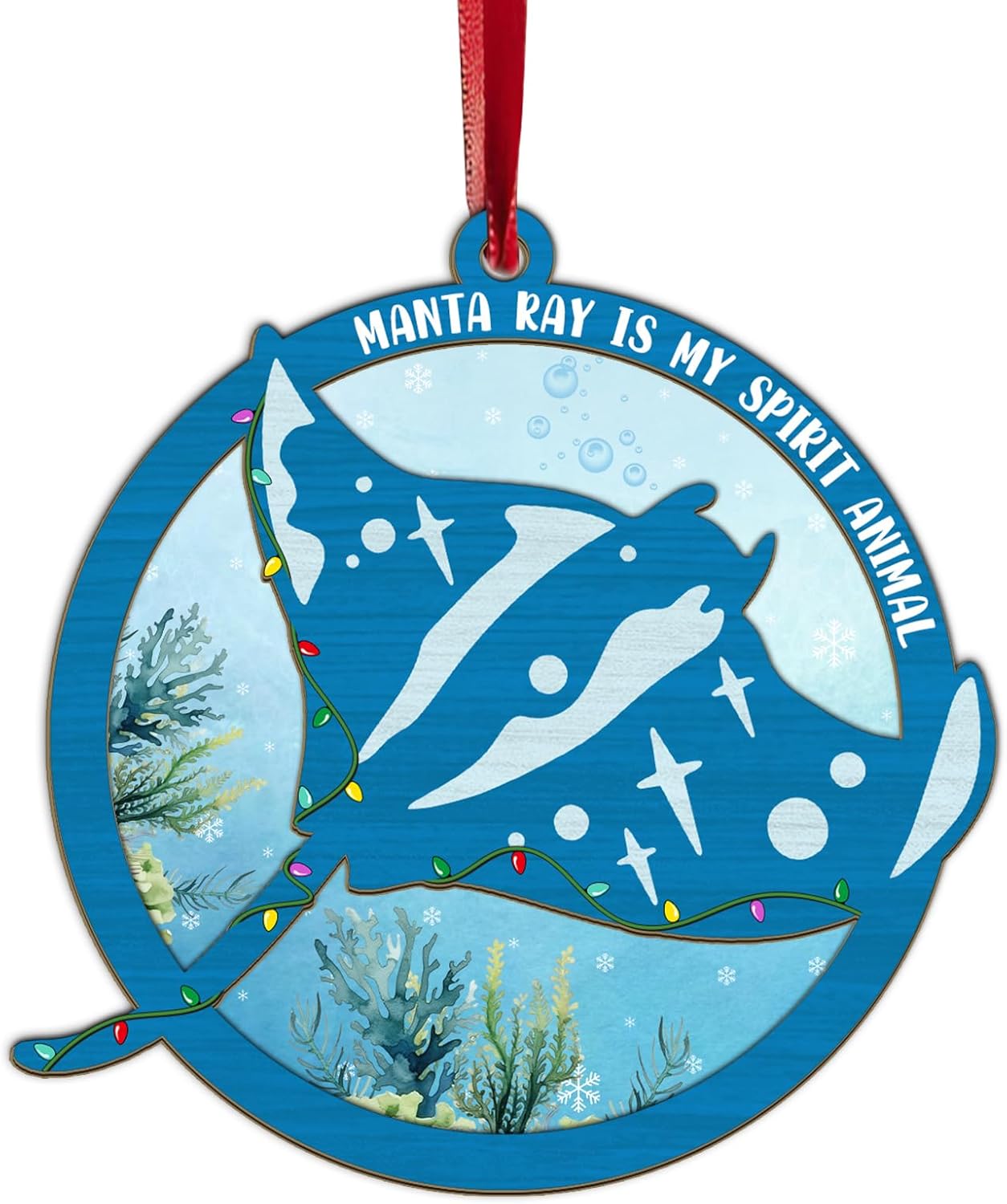 Manta Ray Christmas Ornament, Rayfish Gifts Stingray Coastal Ocean Theme Xmas Ornaments for Tree, Marine Life Underwater Keepsake Nautical Beach Scuba Diver Souvenir, Manta Ray is My Spirit Animal
