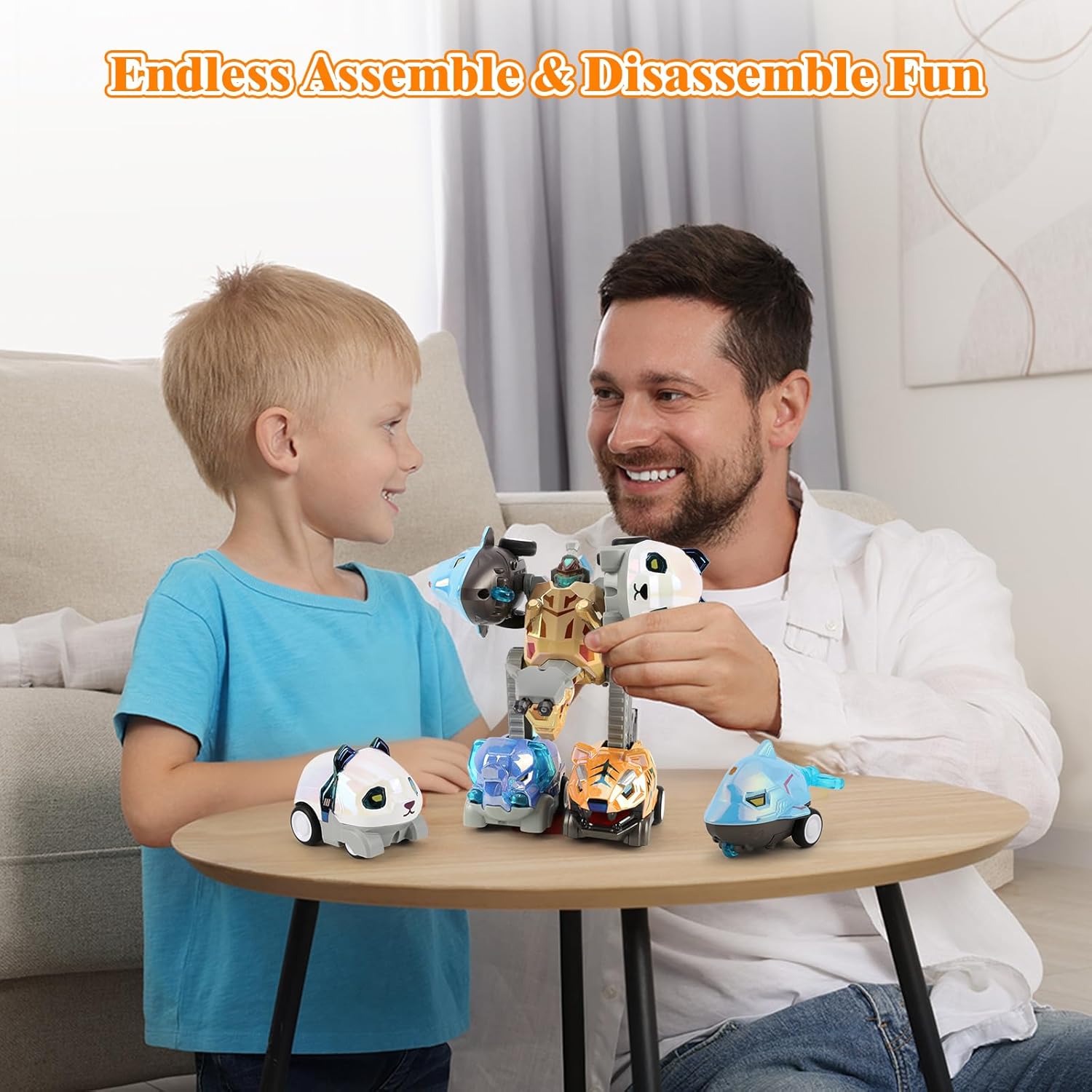 Toys for 3 4 5 6 Year Old Boys– 5-in-1 Animal Alloy Vehicle Detachable Construction Vehicles Set–Transform Robot Kids Toys Cars – Gifts for Boys Girls Birthday Christmas Easter