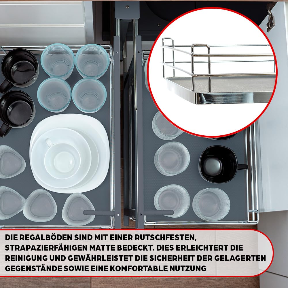 TMY Magic Corner Eckschrank Organizer Beidseitig Montierbar bis 50 kg | Ausziehbare Schublade Küche Stahl, Auszug Küchenschrank Soft-Close-Funktion, Teleskopschublade Ausziehbar für Küchen Schrank