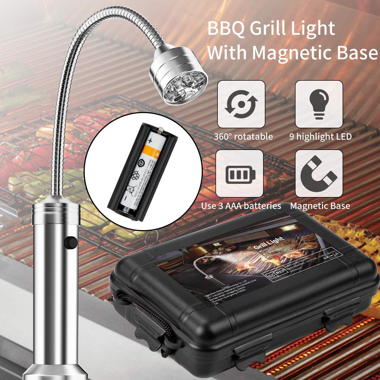 Lampade LED Magnetiche Per BBQ - 2 Pezzi Con Base Magnetica E Braccio Flessibile, Illuminazione 360° Per Griglia, Lettura E Lavori - Foto 1