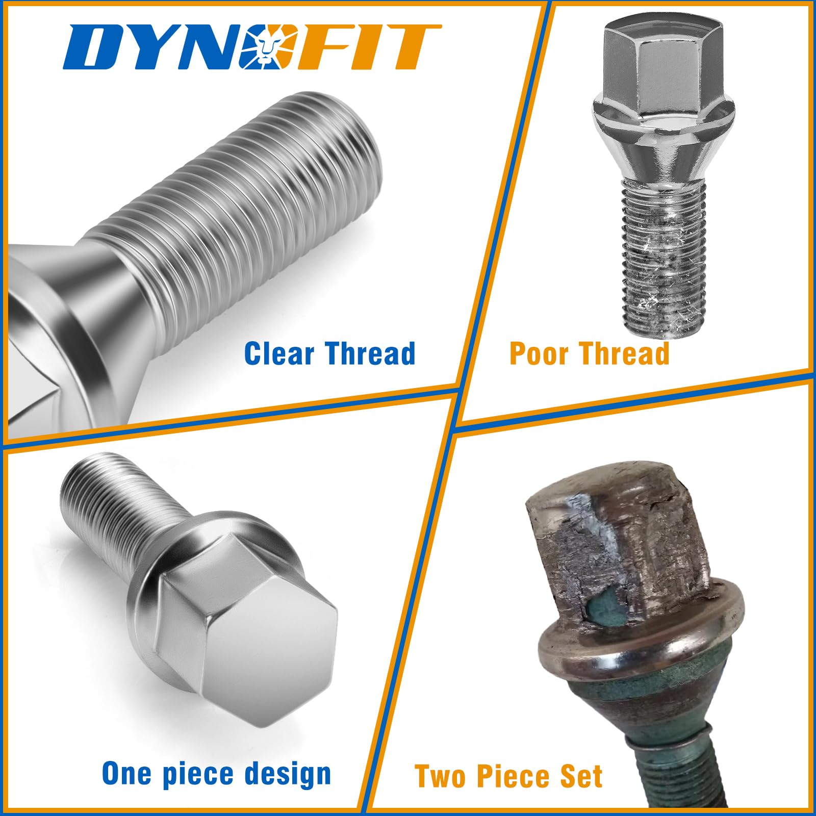 Dynofit Set di bulloni M12 x 1,25 compatibili con Je-ep Compass Cherokee Renegade, 20 dadi da 12 mm x 1,25 per Fiat 500 Dodge Dart Chrysler 200, bulloni per ruota con gambo da 28 mm OE#6511051AA 611