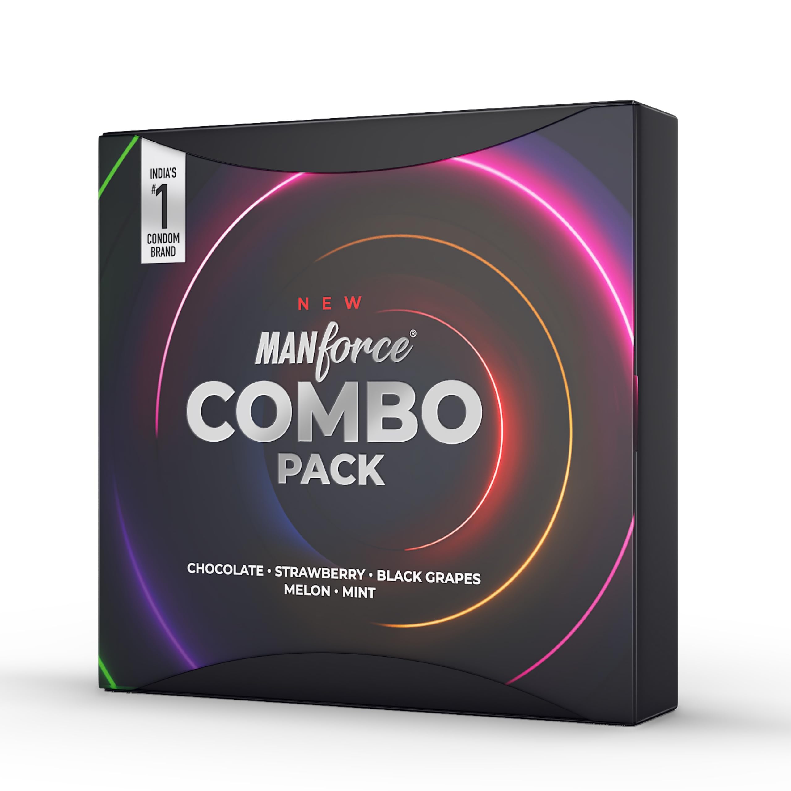 Manforce 3 in 1 Condoms Combo Pack, Assorted Flavours (Chocolate, Strawberry, Black Grapes, Mint & Melon flavoured condoms) - 20 Pieces (Pack of 5)