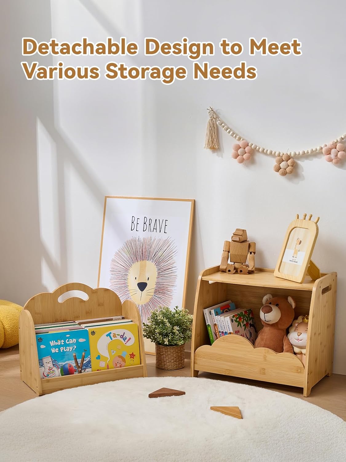 Bamboo Kids Bookshelf 3-Tier with Modular Storage, Montessori Bookcase for Toddler Kids Rooms, Baby Nursery, Playroom, Classroom