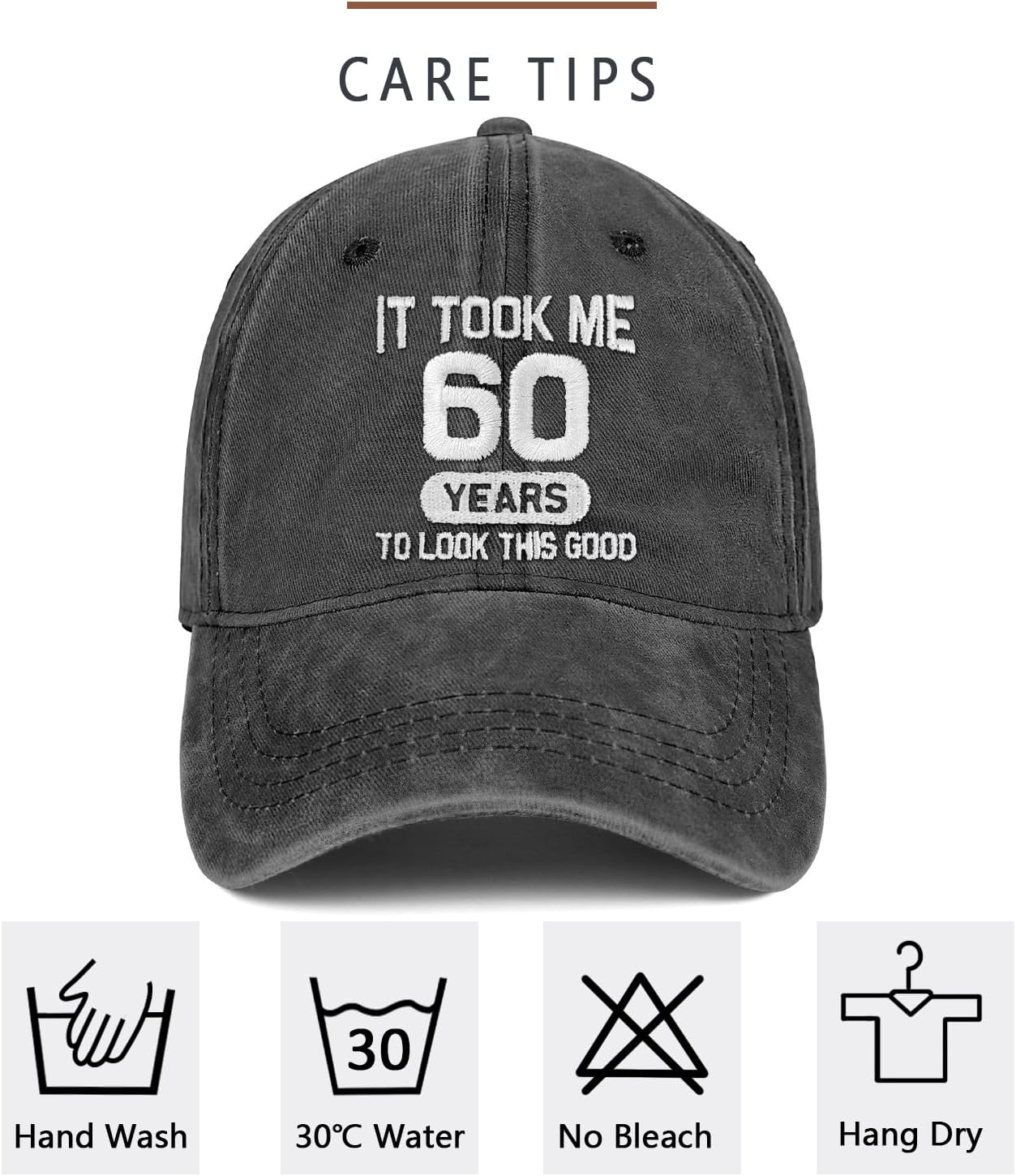 60th Birthday Gifts for Men Women 60 Year Old Gifts Decorations Took Me 60 Years to Look This Good Washed Cotton Hat