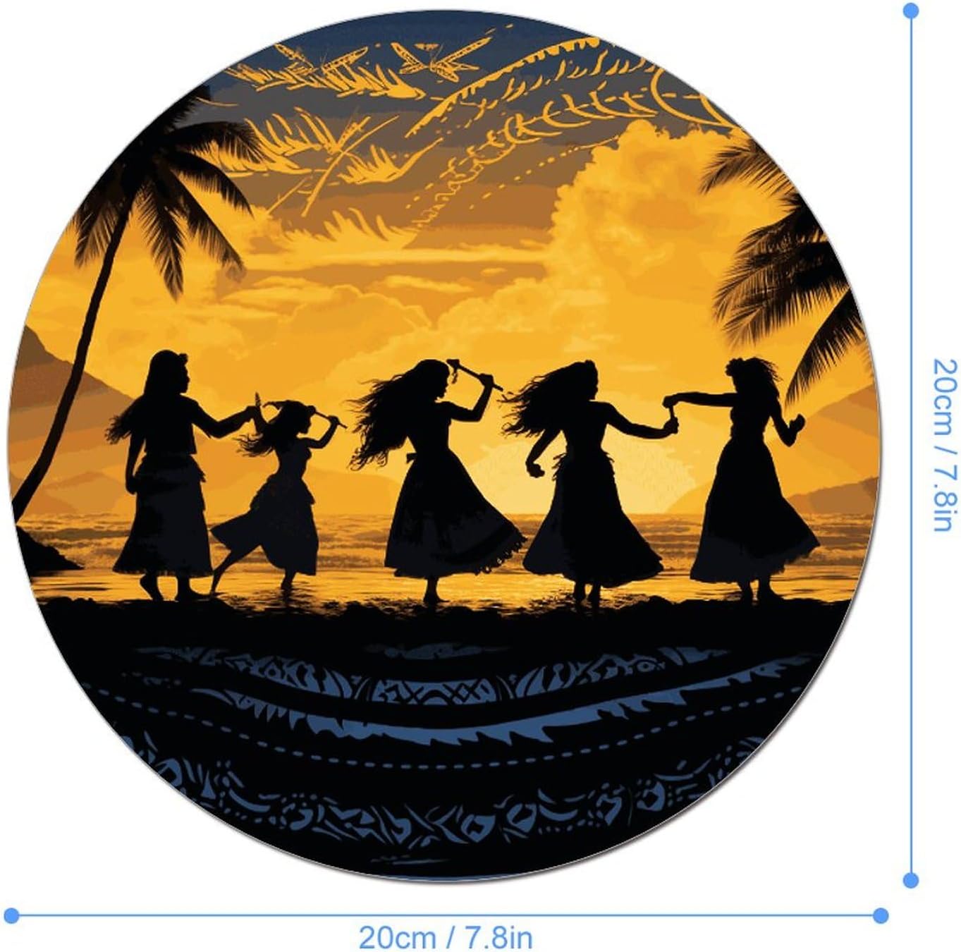 Five Silhouettes of Hawaiian Dance Round Mousepad Funny Small MouseMat with Non-Slip Rubber Base and Stitched Edge Gaming Mousepad for Home Office Dorm Desk Decor Accessories for Home Office Work 7.8 image 2