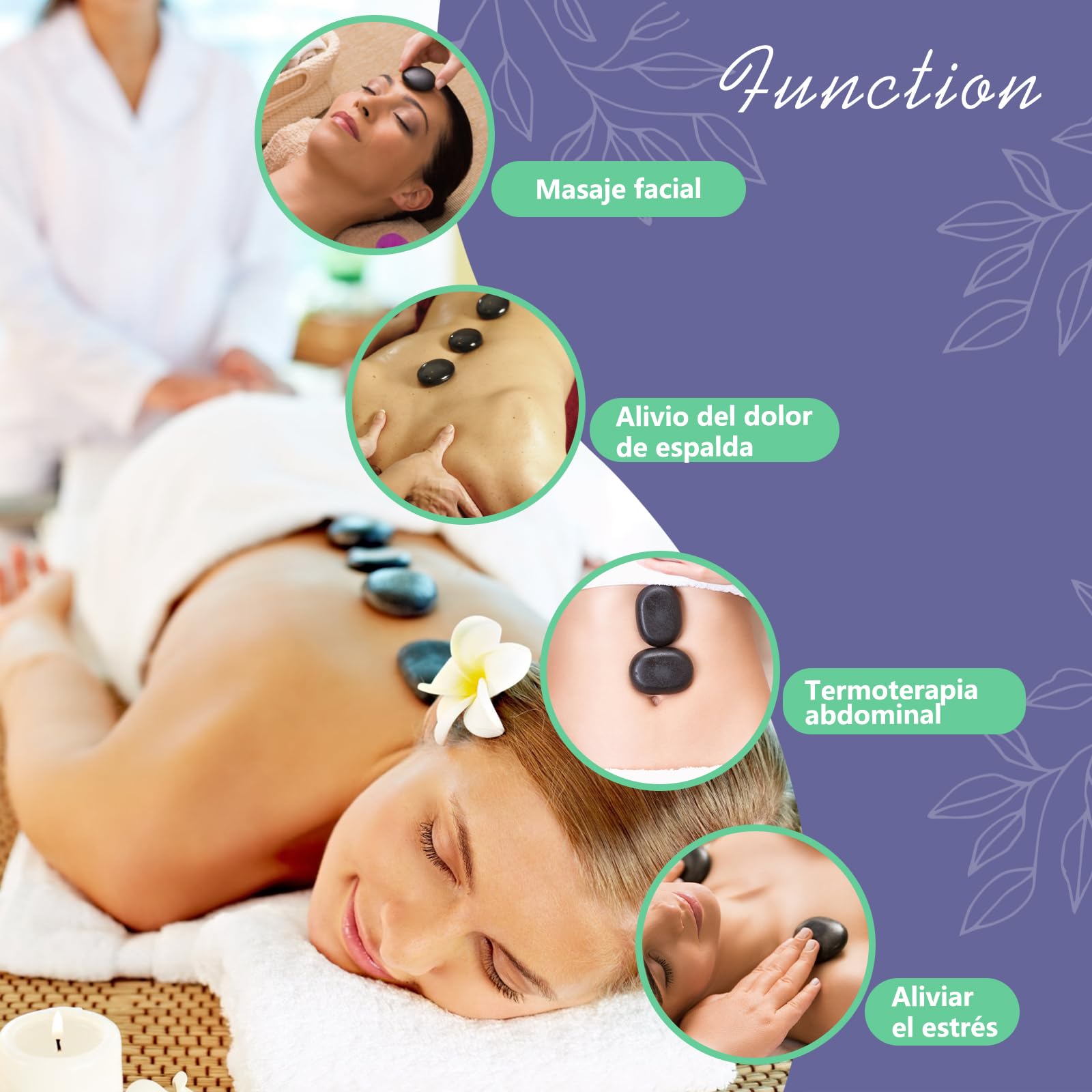 Hot Stone Massage Set, 10 piedras calientes para masaje de basalto natural pulido,caja de calefacción de piedras calientes, terapia de masaje y relajación, regalos y tratamientos SPA