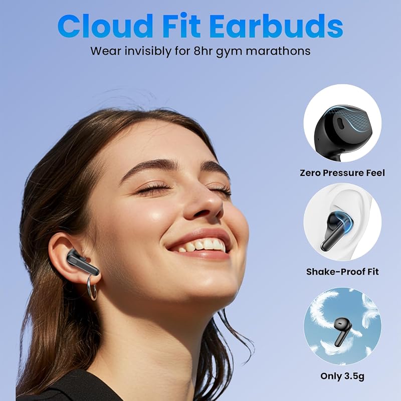 Wireless Earbuds, Bluetooth Headphones with Deep Bass Stereo, 48H Playback Ear Buds with LED Power Display, Lightweight, IPX7, in-Ear Earphones with Mic for iPhone/Android/iPad, Black image 4