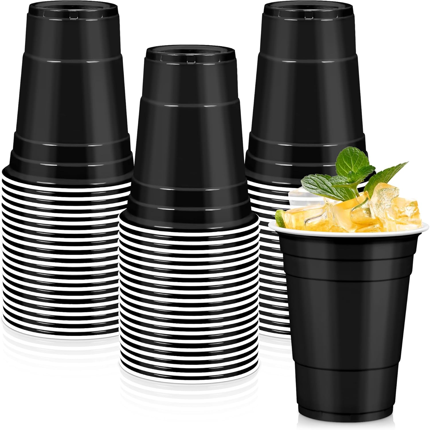 50 Black Plastic Cups, 16 oz Disposable Cups, Drinking Cups For Birthday Party, Graduation, Halloween