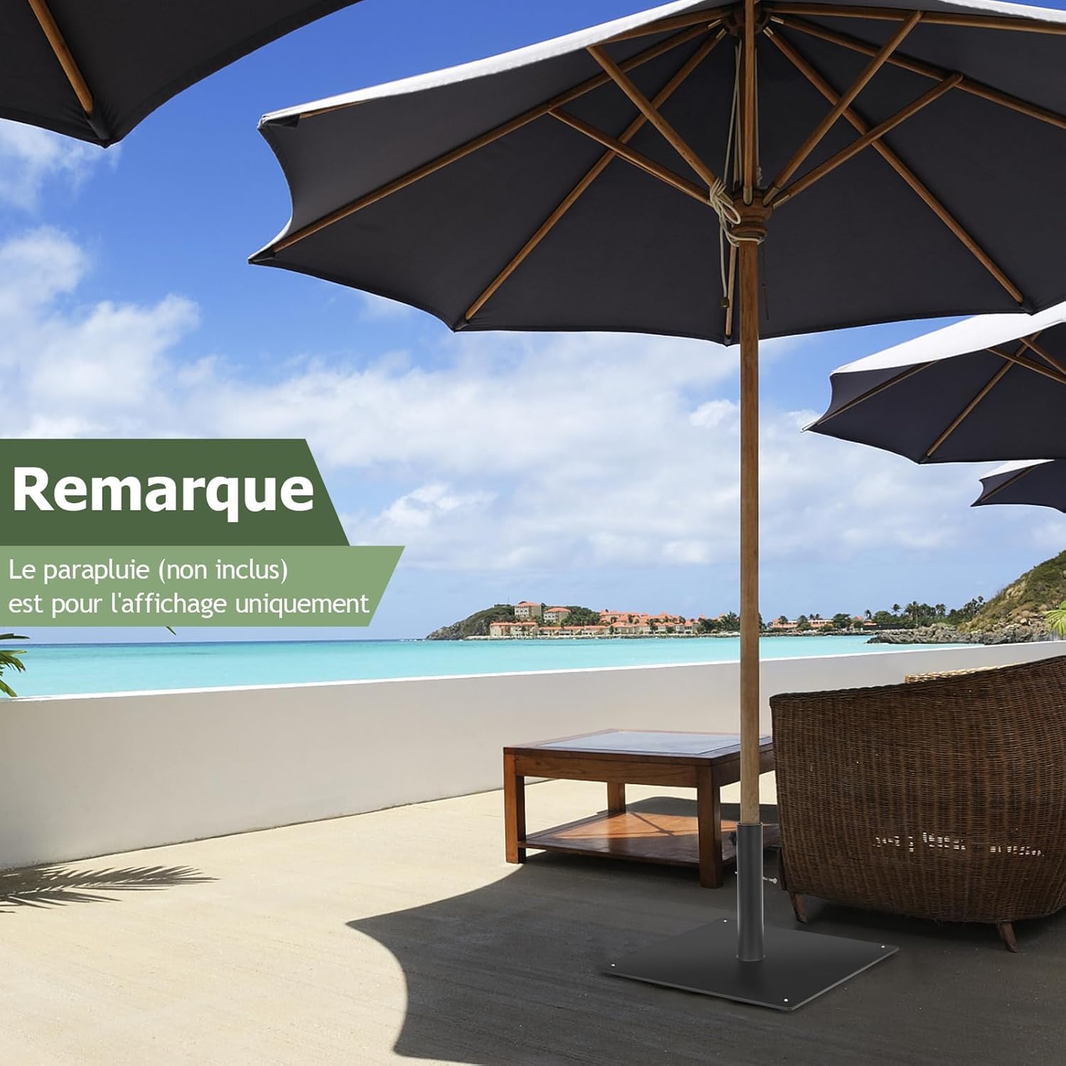GOPLUS Pied de Parasol en Métal Robuste, Support de Parasol Carré avec Bouton Rotatif, Convient pour Mâts Φ 41/49 MM, pour Jardin, Terrasse, Plage (Noir)
