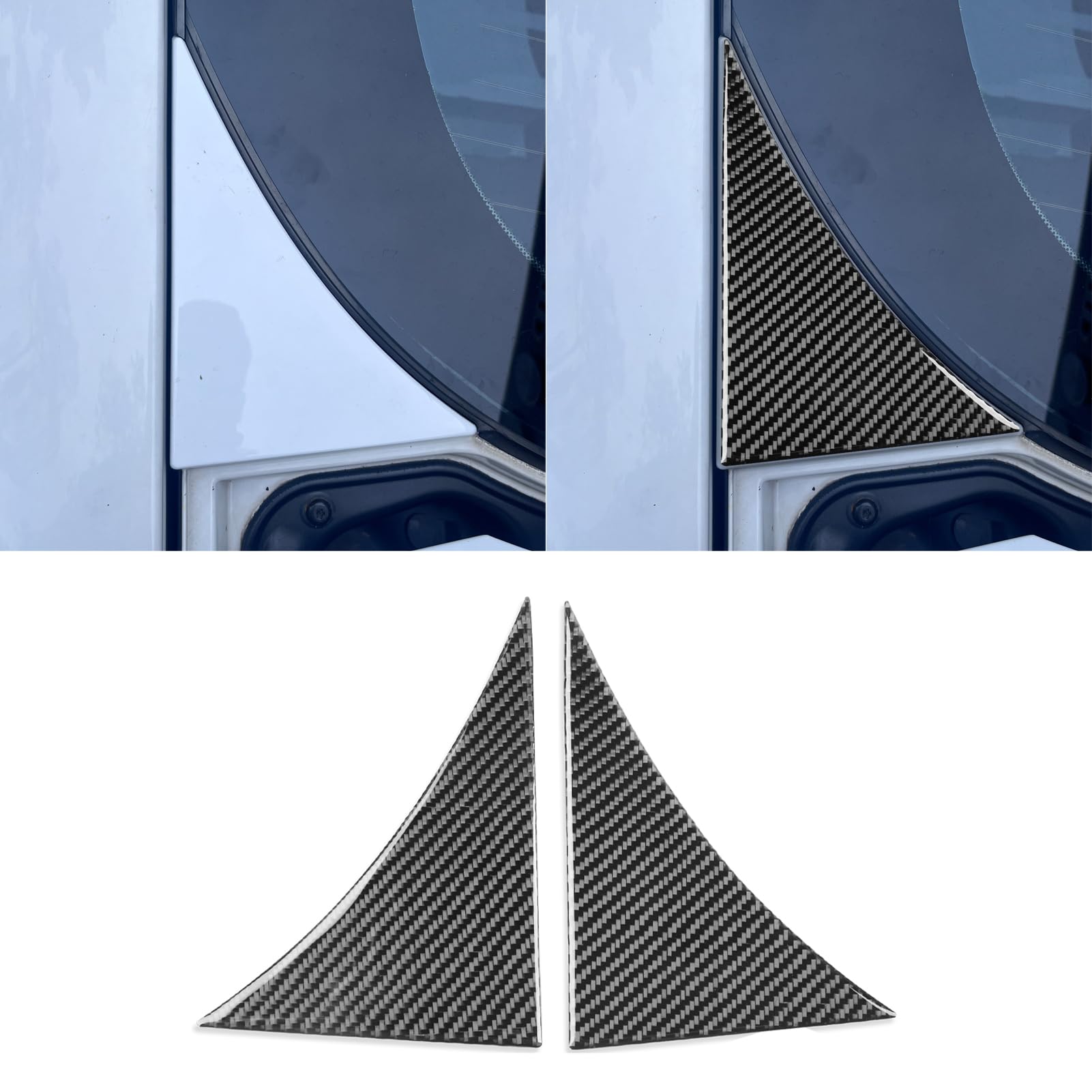 PJFUS Real Bright Black Carbon Fiber Car Rear Windshield Panel Triangle Trim Anti-Scratch Cover Soft Stick-er Auto Exterior Accessories Compatible