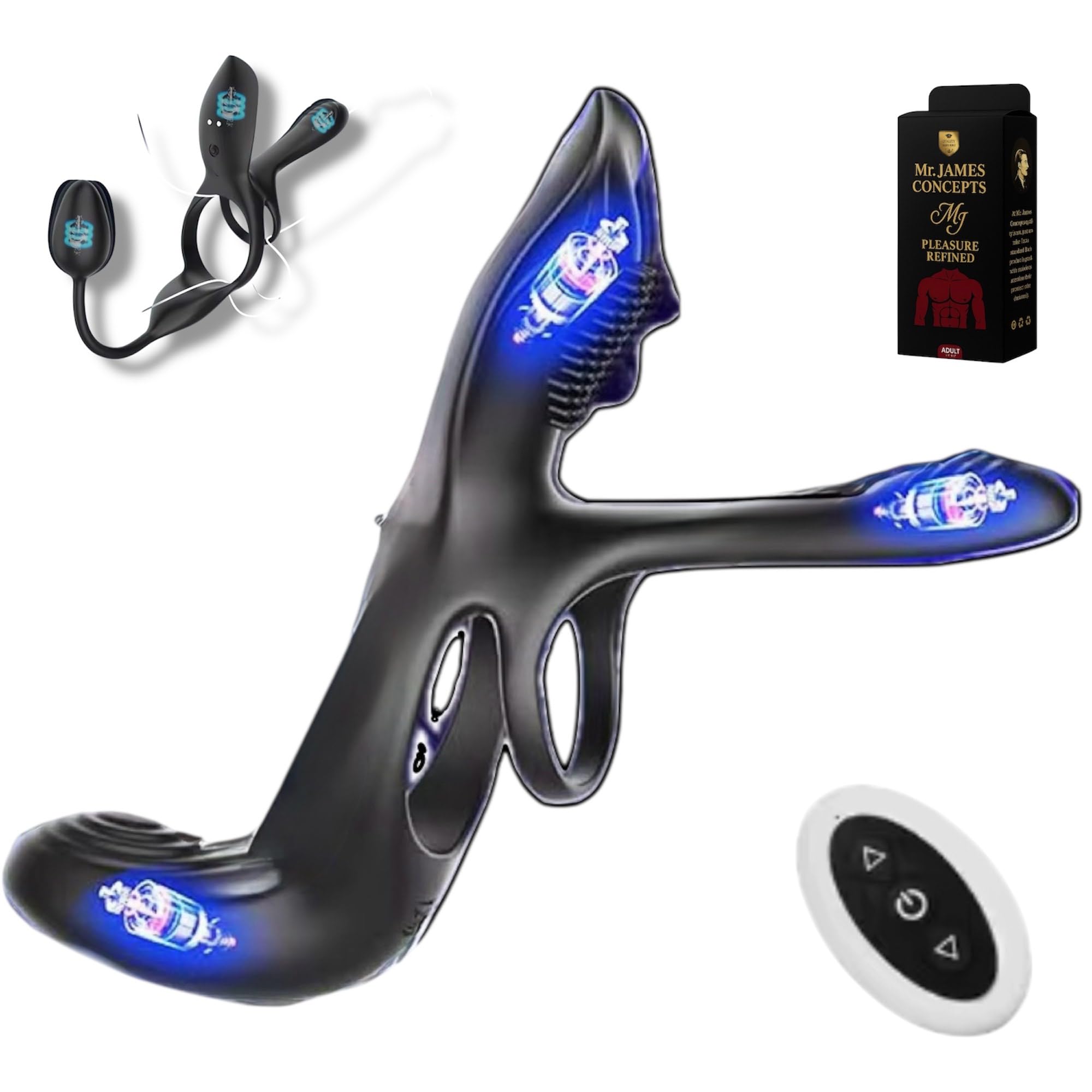 Mr. James Concepts – Stimolatore prostatico with Dual Ring – USB Magnetic Ricaricabileee maschile Vibrator, 10+10+10 modalità, Stretchable silicone, impermeabile, telecomando, Fits All