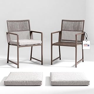 Aluminum Dining Chairs Set of 2, Mid Back Chairs Furniture, Detachable Seat Cushion Soft and Easy Clean for Garden, Porch, Backyard Outdoor Indoor (1-Light Brown, Set of 2)