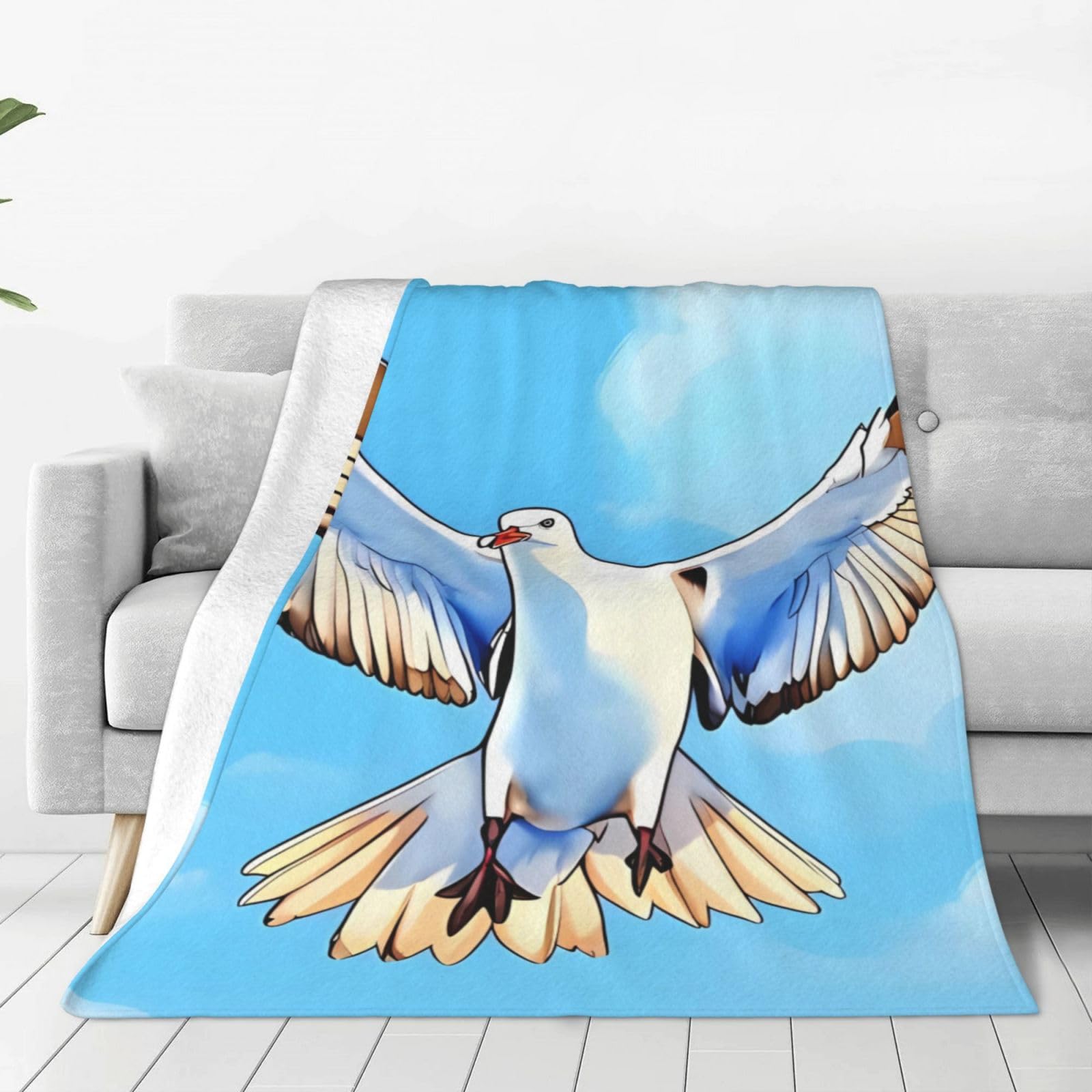 Couverture flanelle légère et chaude imprimé mouettes lit doux touché