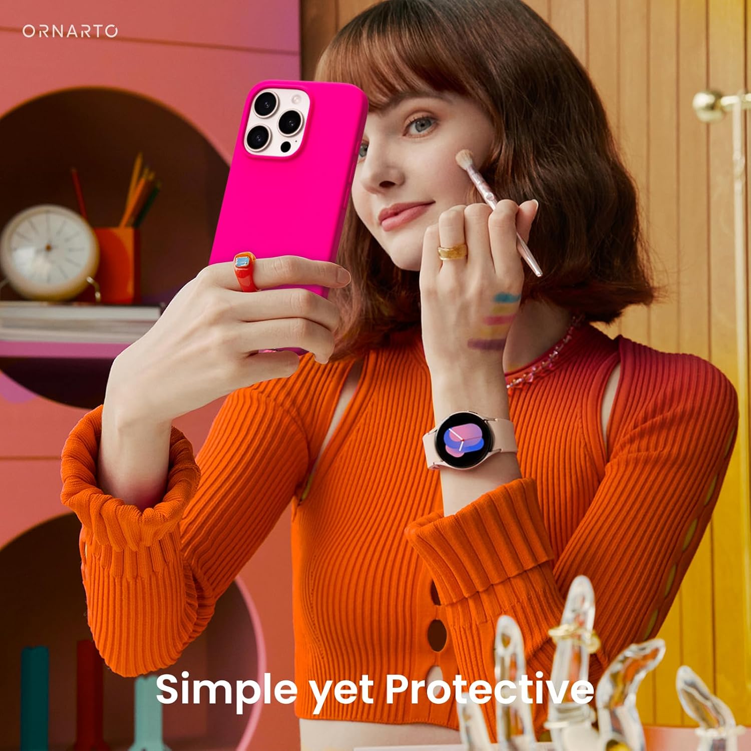 ORNARTO Compatible with iPhone 16 Pro Case 6.3", Slim Liquid Silicone 3 Layers Soft Gel Rubber Shockproof Protective Case with Anti-Scratch Microfiber Lining-Hot Pink 7 71AT5iCmBKL. AC SL1500