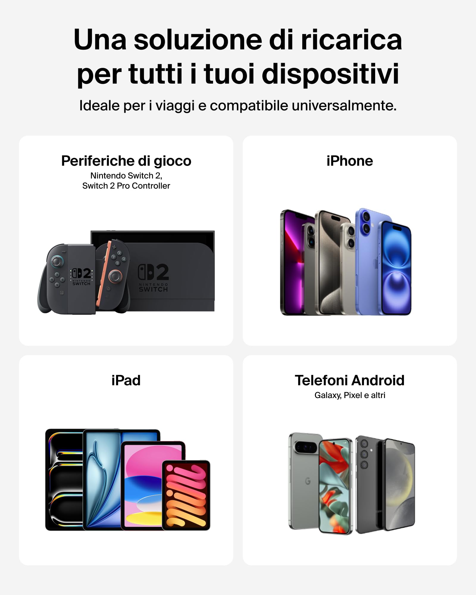 Belkin Gaming Power bank 20000 mAh 30W con cavo USB-C integrato, ricarica rapida USB-C PD, caricabatteria portatile per Nintendo Switch 2, iPhone 16, iPad Pro, Galaxy S25 e altri, nero