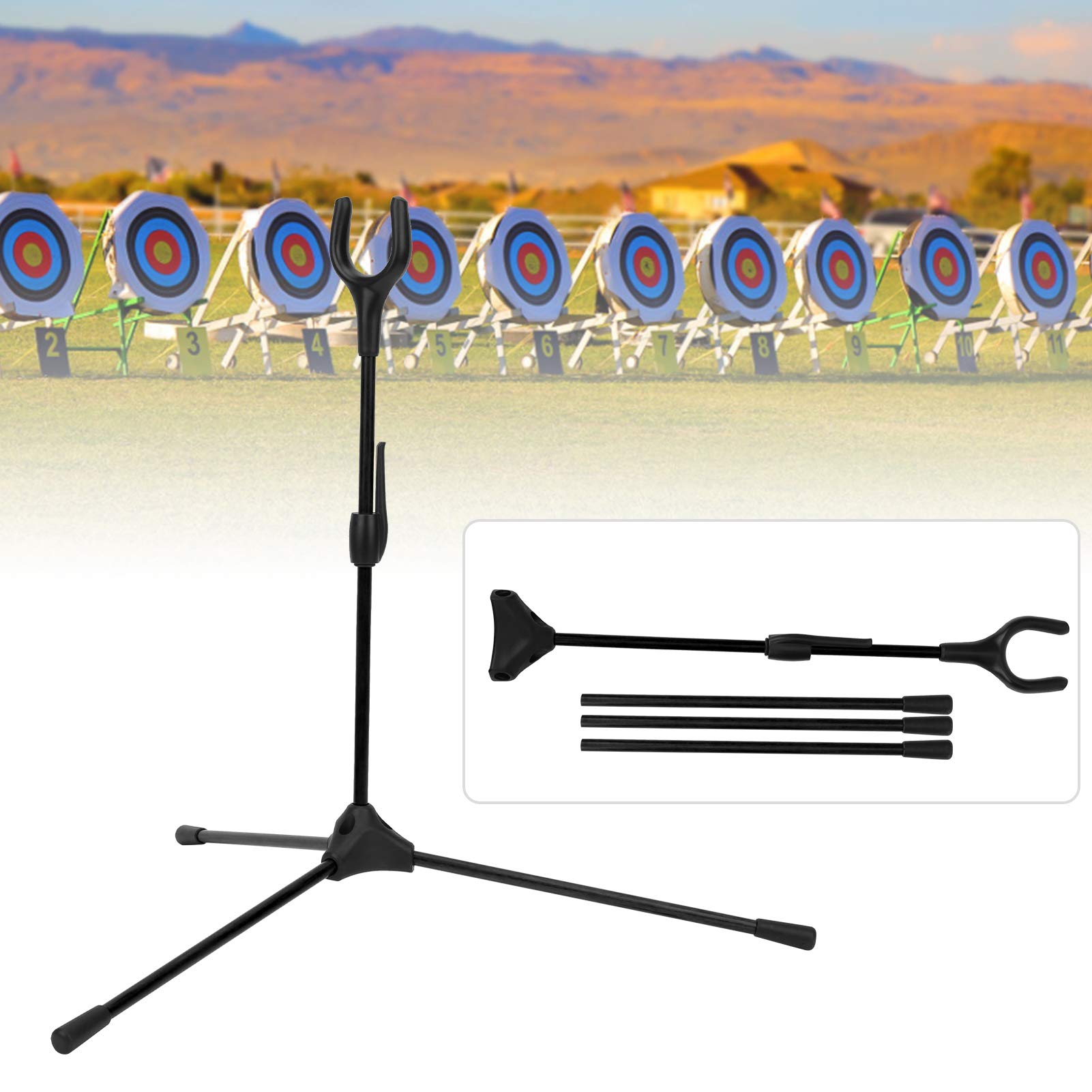 Attrezzatura Arcieria Supporto Per Arco Da Tiro Con Treppiede - Porta Arco Pieghevole Nero Per Archi Longbow E Takedown Accessori Arcieri